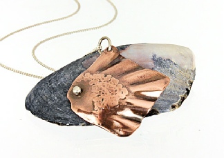 Artisan Mixed Metal Copper Silver Fish Pendant, Hammer Textured Ocean Nature Jewellery